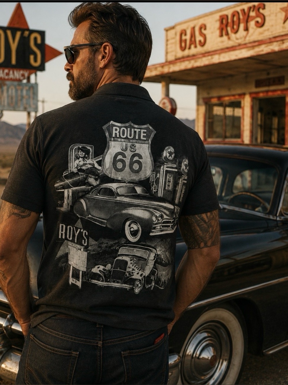 Route 66 T-shirt polo classic Henley Gray men XL